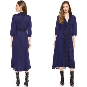 Free People Fable Embroidered V-Neck Midi Dress